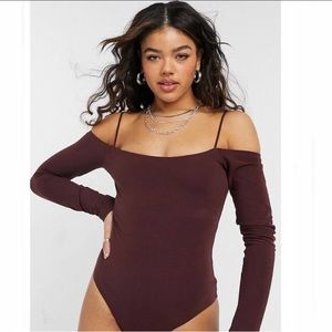 ALL SAINTS Audery Off Shoulder Bodysuit Burgundy Size 8
